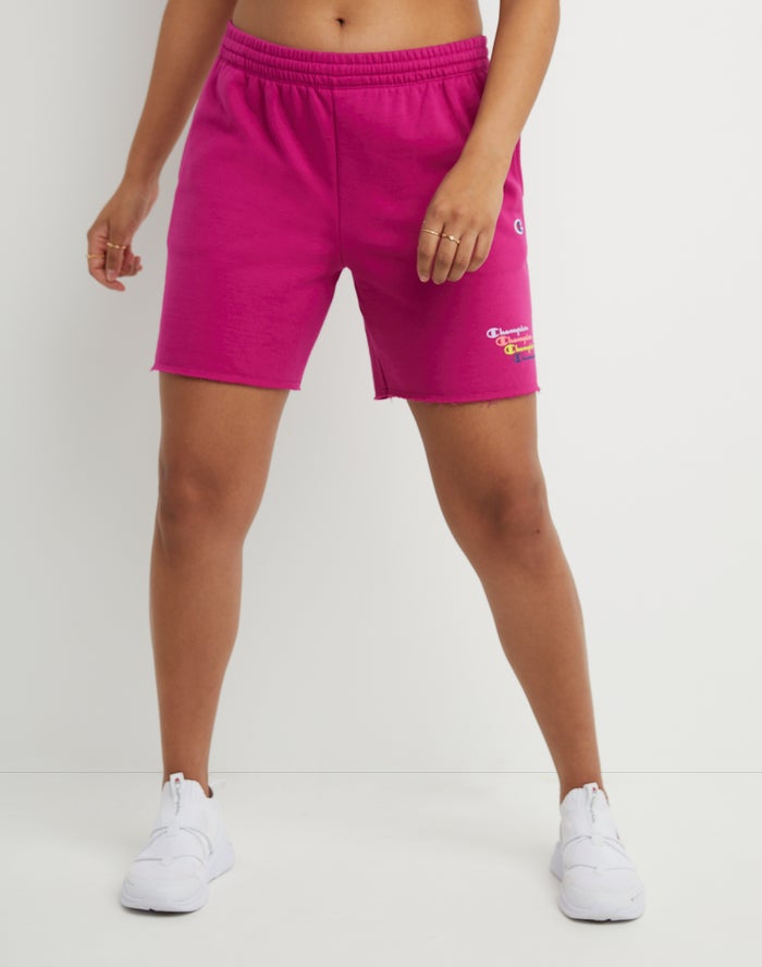 Pantalones Cortos Champion Mujer - Powerblend Fleece Stacked Scripts Logo 6.5 ( Rosas ) 4092831-FJ